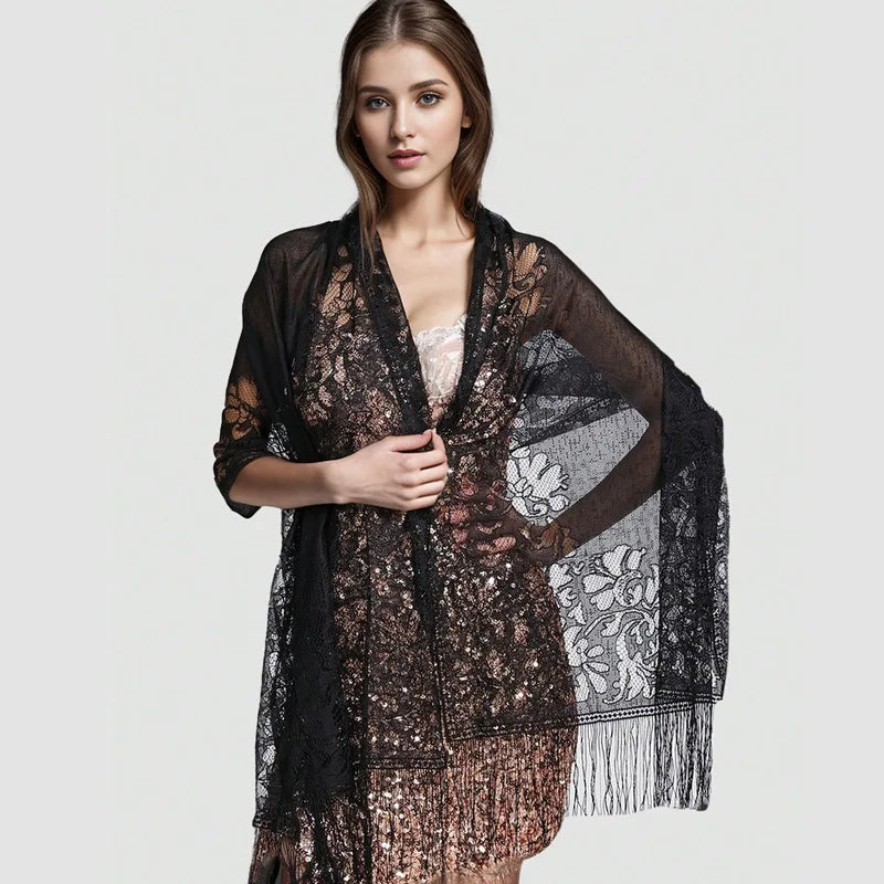 New Embroidery Lace Scarf Shawl Floral Triangular Veil Shawl For Women Party Scarf Wedding Poncho Stoles Ladies Headband Wraps