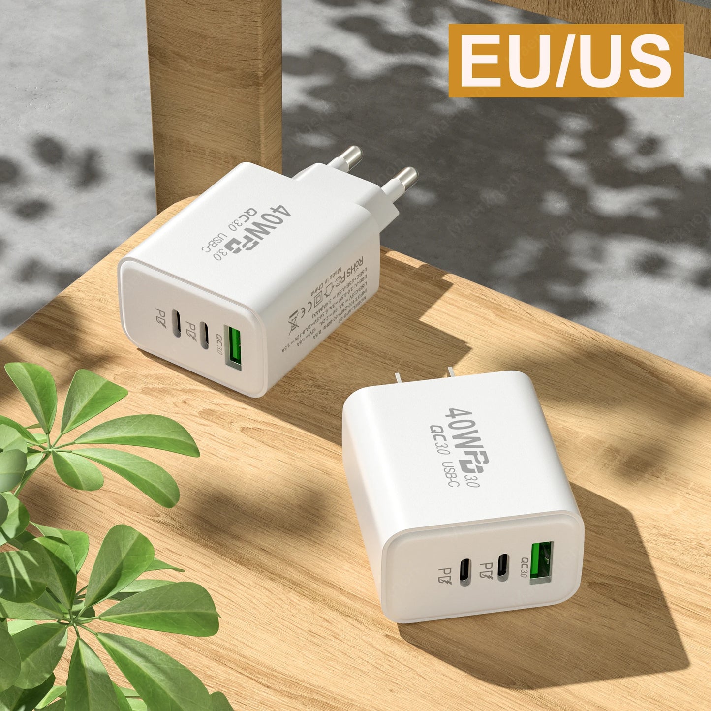 PD 60W USB Charger 3 Ports Type C Fast Charging Phone Charger Adapter For iPhone Xiaomi Samsung Huawei EU/US Plug Wall Charger