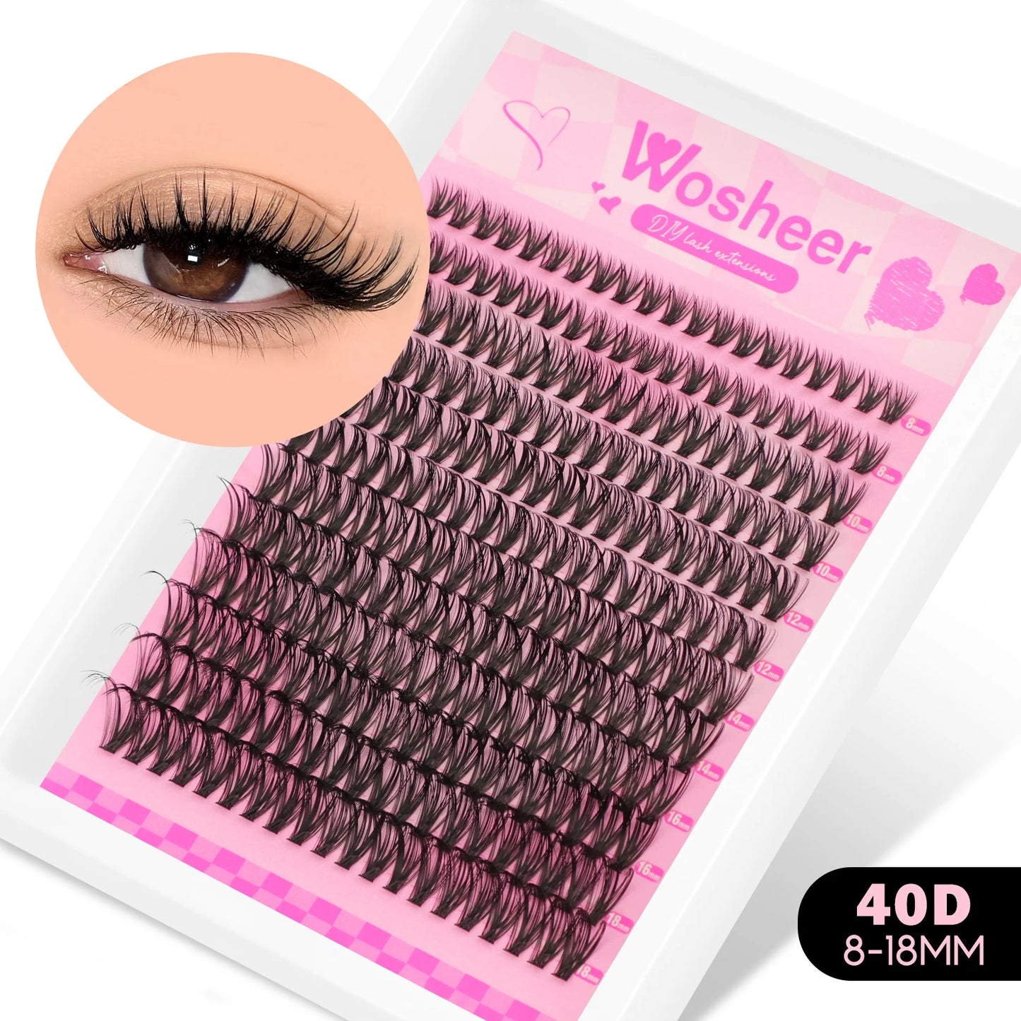 WOSHEER Lashes Cluster Kit Cat Lashes DIY Natural Eyelash Extension Kit Lash Bond & Seal Eyelash Clusters Set Makeup