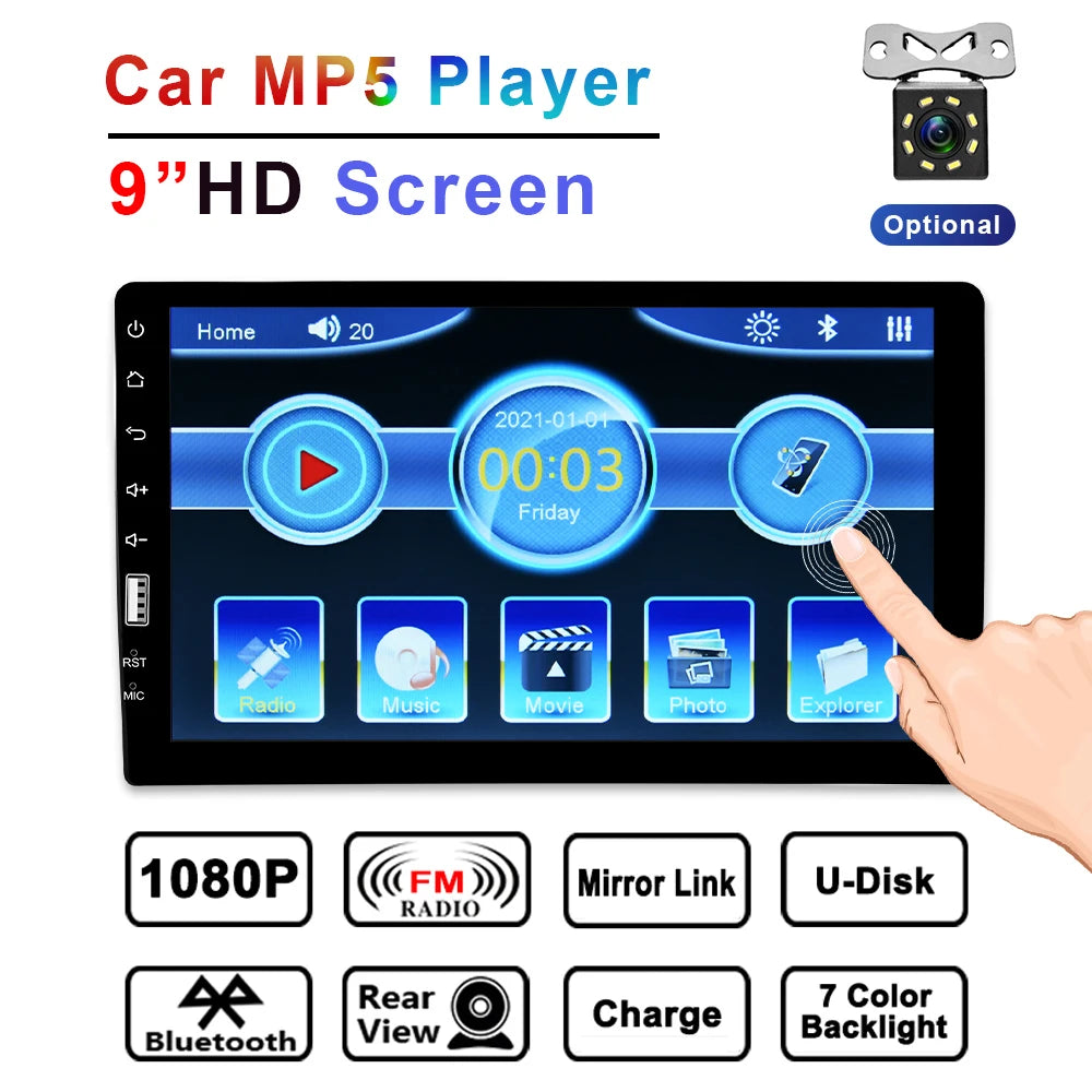 Podofo 1 din Car Radio HD Autoradio Multimedia Player Touch Screen Car Stereo MP5 FM Bluetooth USB Camera Car 1 Din Player