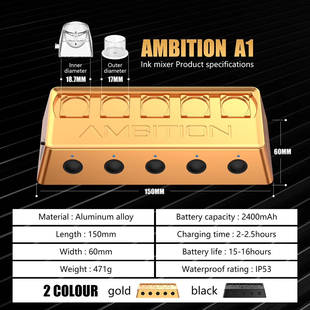 Ambition A1 Wireless Tattoo Ink Mixer Metal Pigment Stirrer Battery 2400mAh 3 levels Adjustable Professional Waterproof Magnetic
