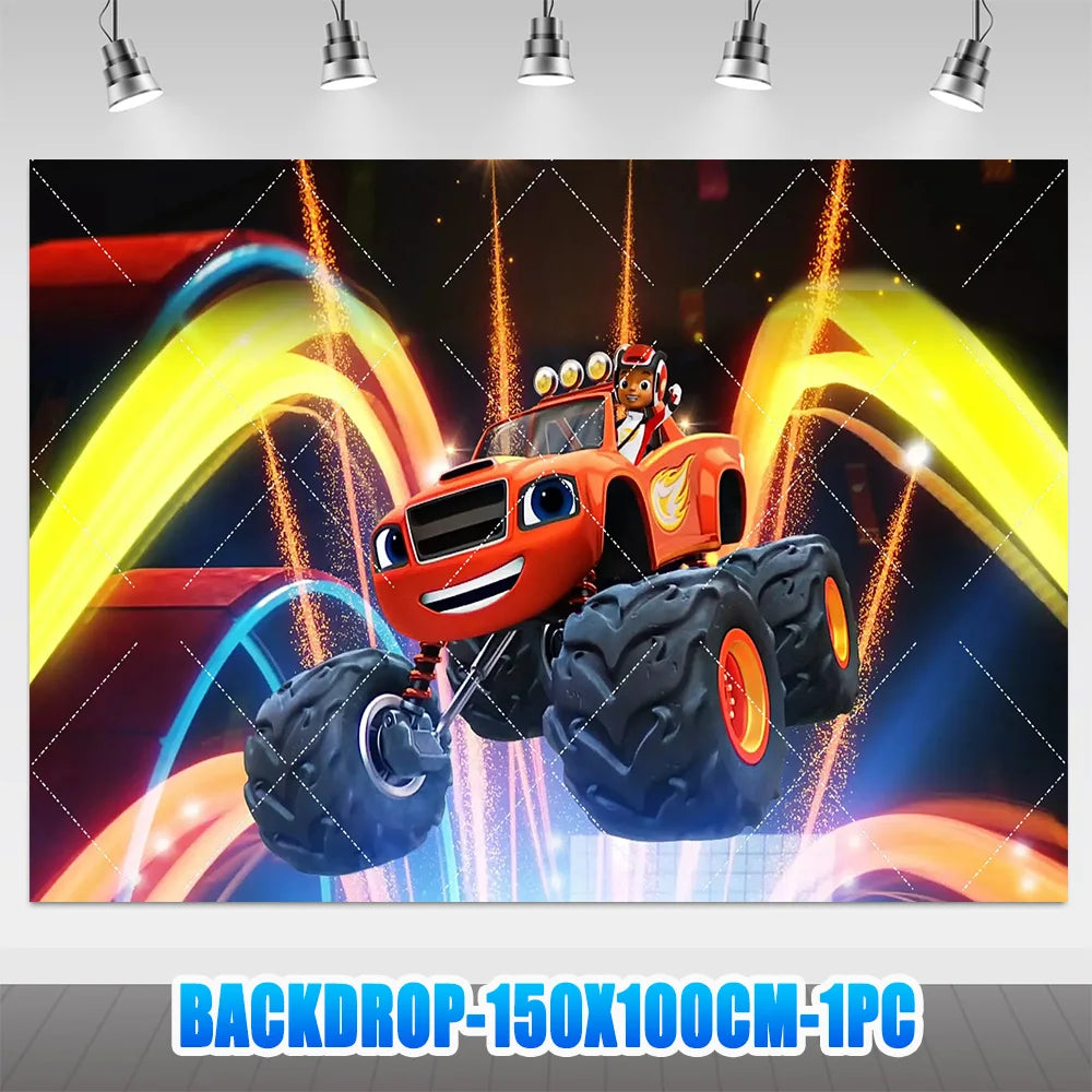 Blaze Monster Machines Theme Birthday Party Supplies Decor Cartoon Truck Balloon Banner Backdrops Cupcake Topper for Kids Gifts