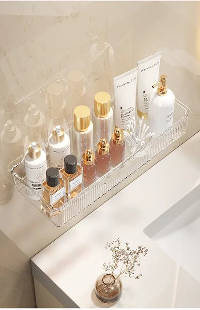 Wall mounted cosmetic and skincare storage rack for bathroom no need for drilling Multi functional kitchebathroom storage rackra
