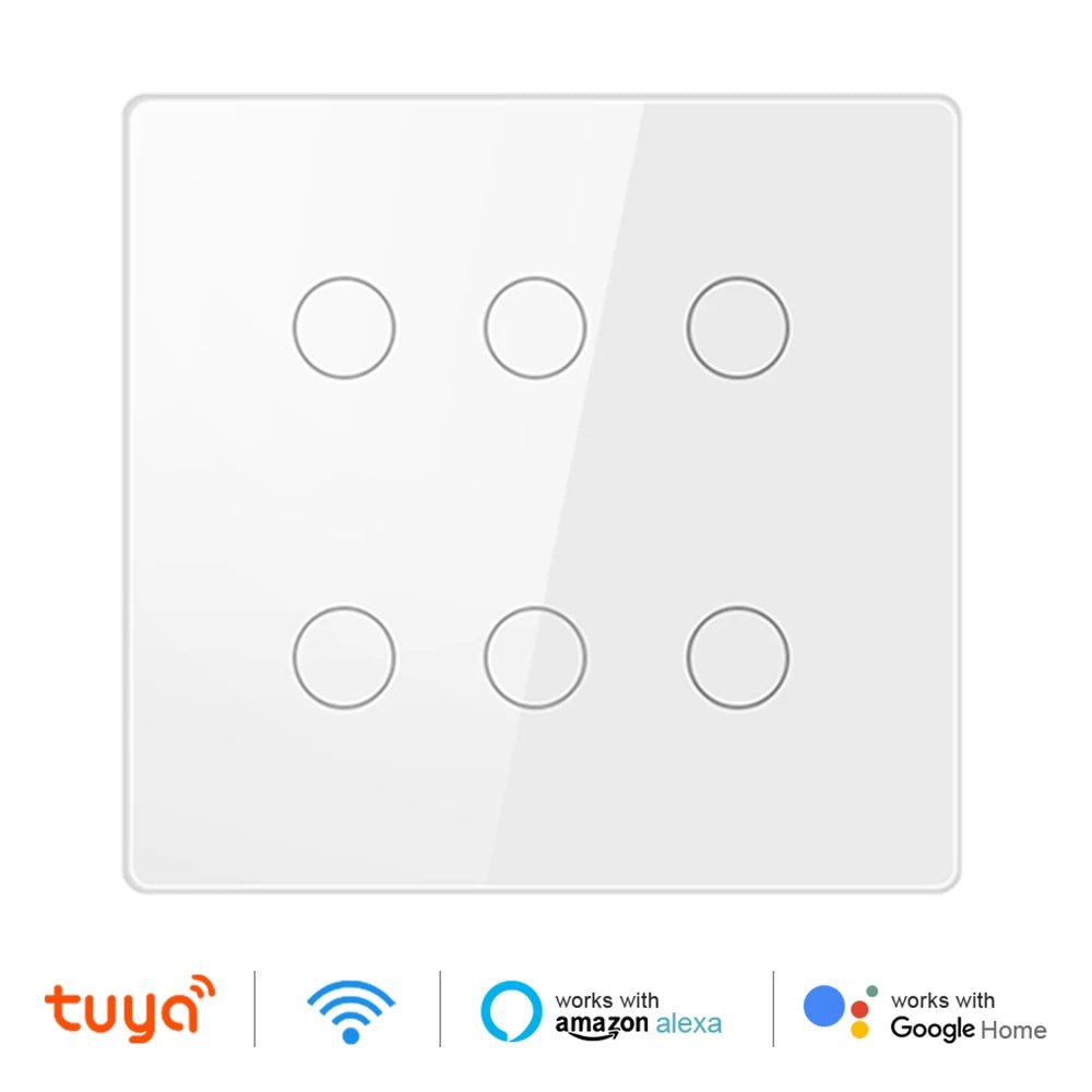 Tuya Smart WiFi Light Switch 4x4 Brazil Light Wall Switches Touch Panel 4/6 Gang Wireless Control for Alexa Google Home 100-250V