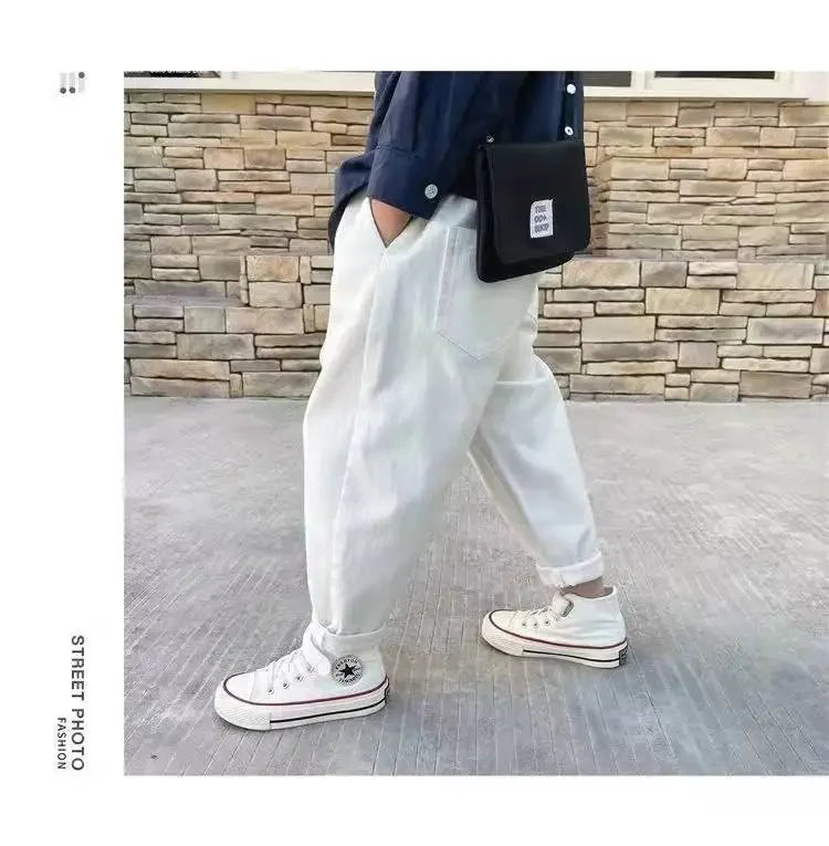 2024 New Baby Pants Solid Color Kids Causal Fashion Trousers Loose Spliced Pocket Harajuku Pants Cotton Boys Children's Clothing