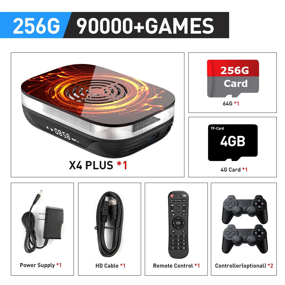 KINHANK Amlogic S905X4 Retro Video Game Console Super Console X4 Plus 90000 Game for 60+ Emulators Arcade/MAME/NAOMI 4K HD TVBox