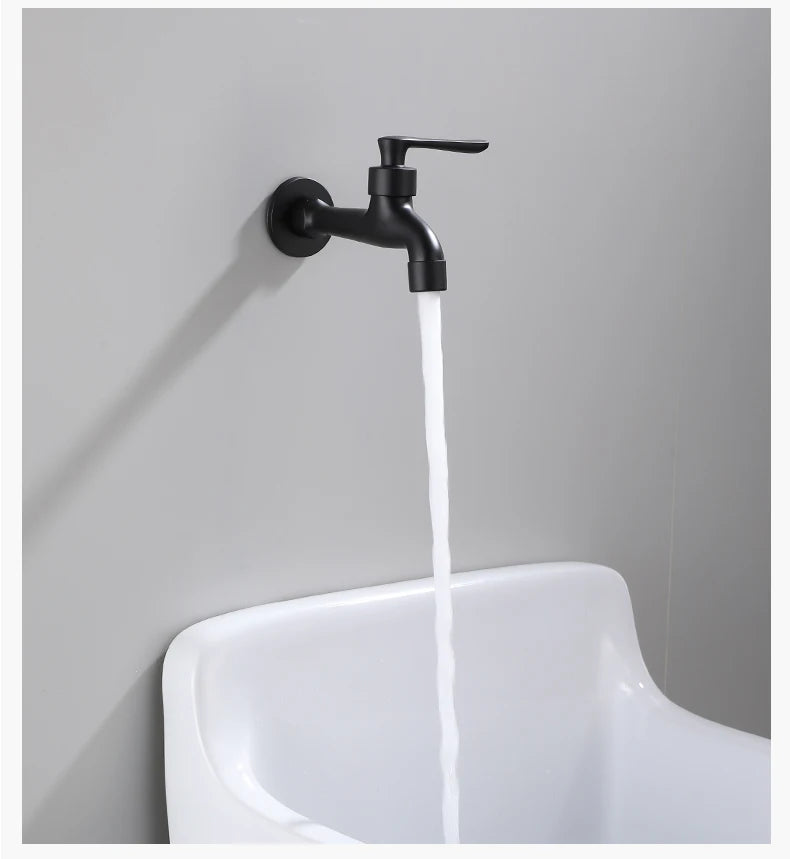 Bathroom Black Single Cold Tap Wall Washing Machine Single Tap Cold Water Faucet Garden Black Tap
