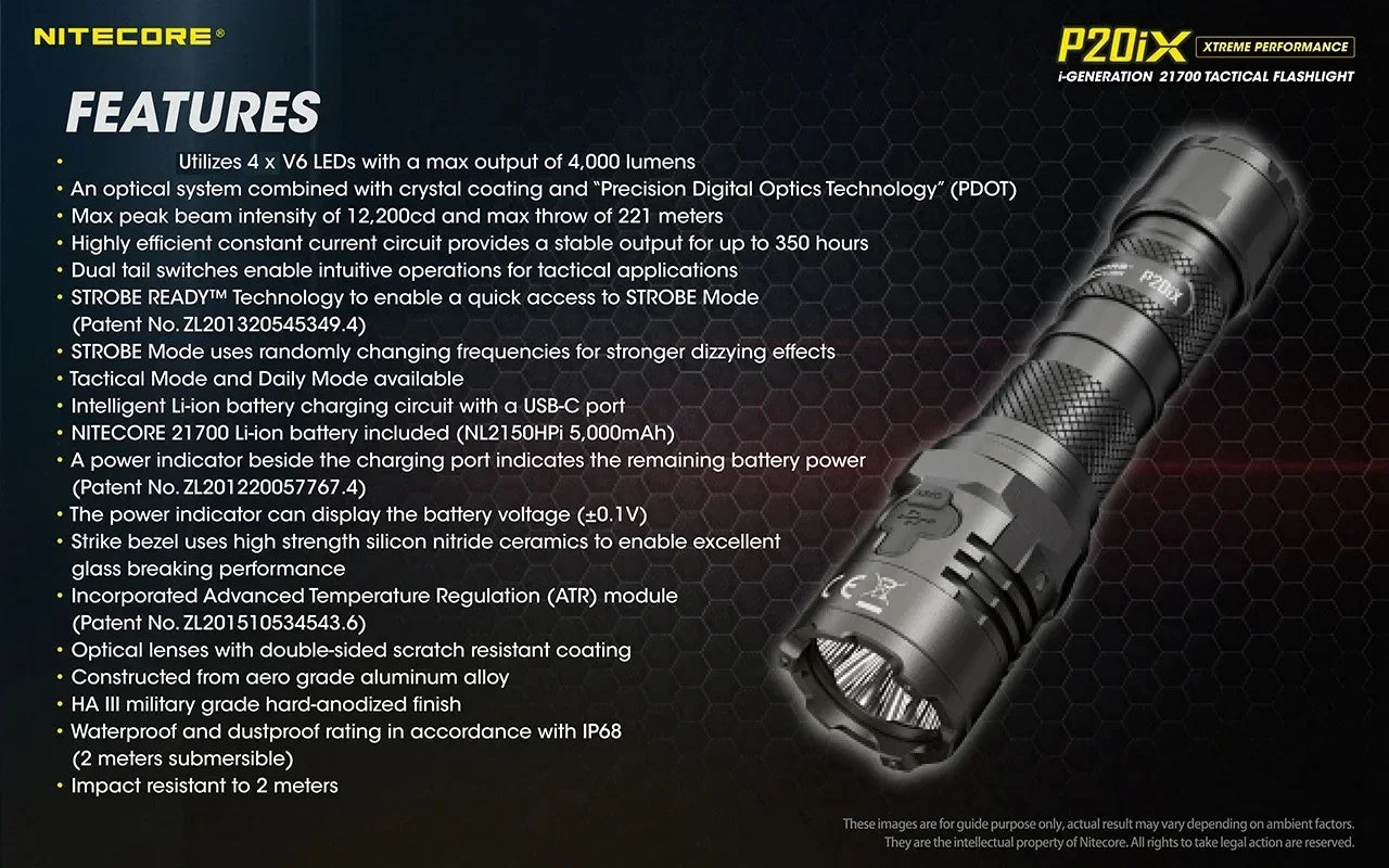 NITECORE P20ix Powerful Tactical LED Flashlight 4000Lumens Rechargeable Torch Light with 21700 Battery for Self-defense Camping