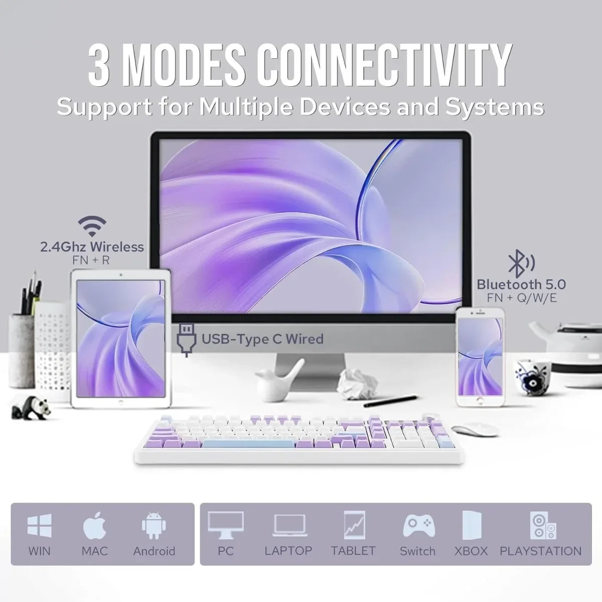 Ajazz AK980 Gaming Mechanical Keyboard Three Mode PBT Gasket Hot Swap RGB Wired Bluetooth Wireless Keyboard Game Accessories