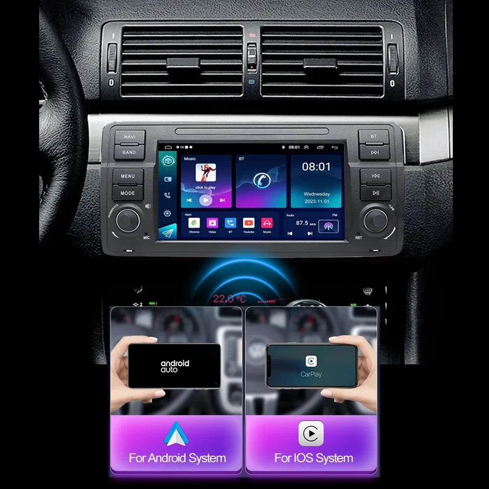 Junuse Car Multimedia Player For 3 Series BMW E46 M3 318/320/325/330/335 1998-2005 7" Android 13 GPS Radio CarPlay Navigation