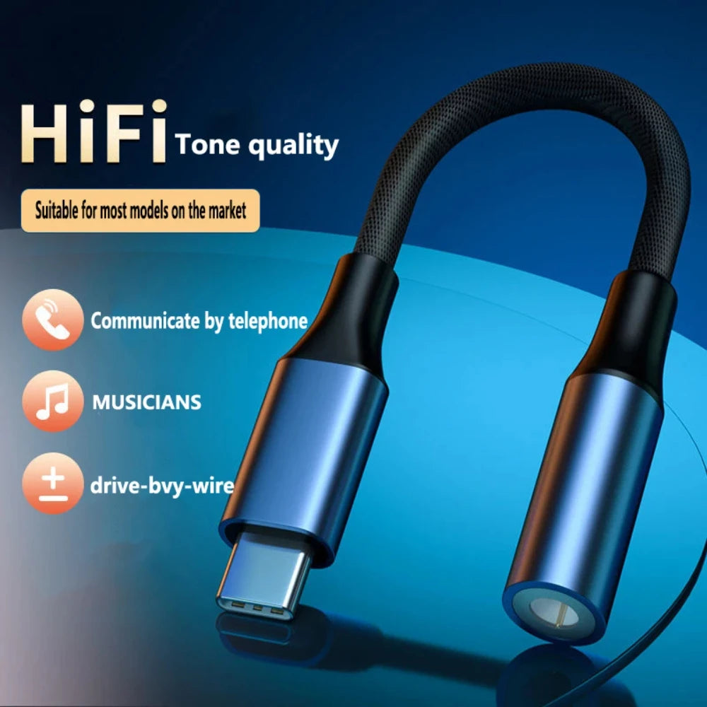 NNBILI HiFi USB Type C To 3.5 Jack Earphone Adapter USB-C 3 5mm Audio Cable Converter For IPhone 15 Series Samsung Galaxy Huawei