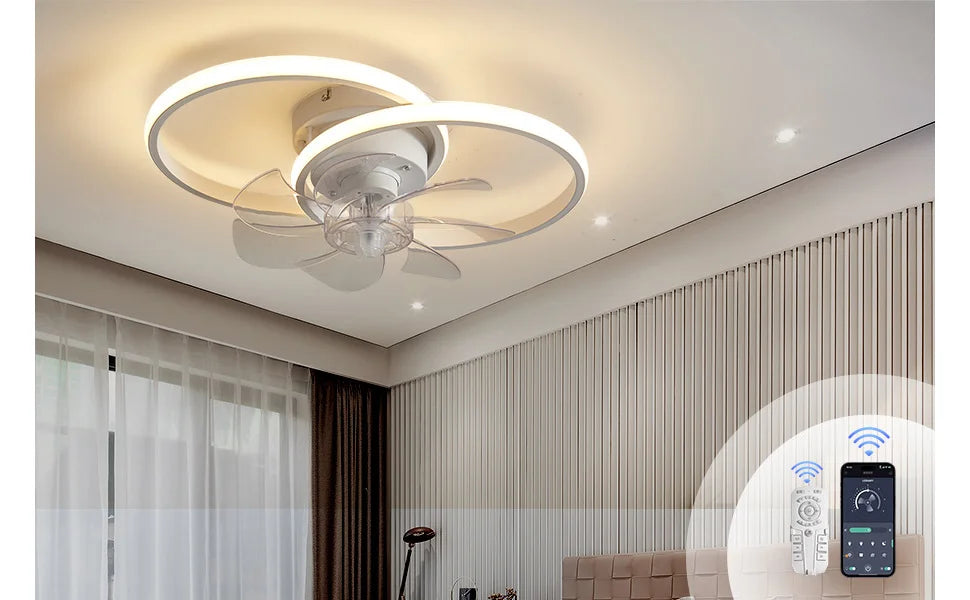 Modern Ceiling Fan with Light, Low Profile Ceiling Fan with Remote for Bedroom Kitchen Room LED Dimmable, Small Fan Light