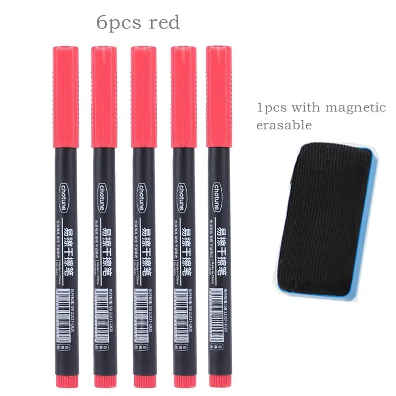 8pcs Erasable Whiteboard Pen 0.5mm Fine Point Black/Blue/Red Ink Blackboard Marker School Office Art Writing Stationery