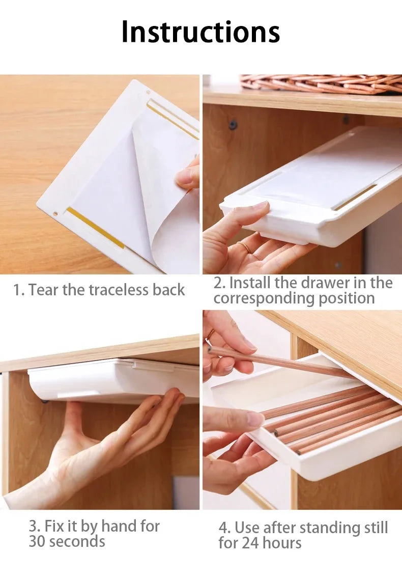 Hidden Storage Box Desk Storage Drawer Self-Adhesive Plastic Table Storage Holder Simple Sundries Cosmetics Stationery Organizer