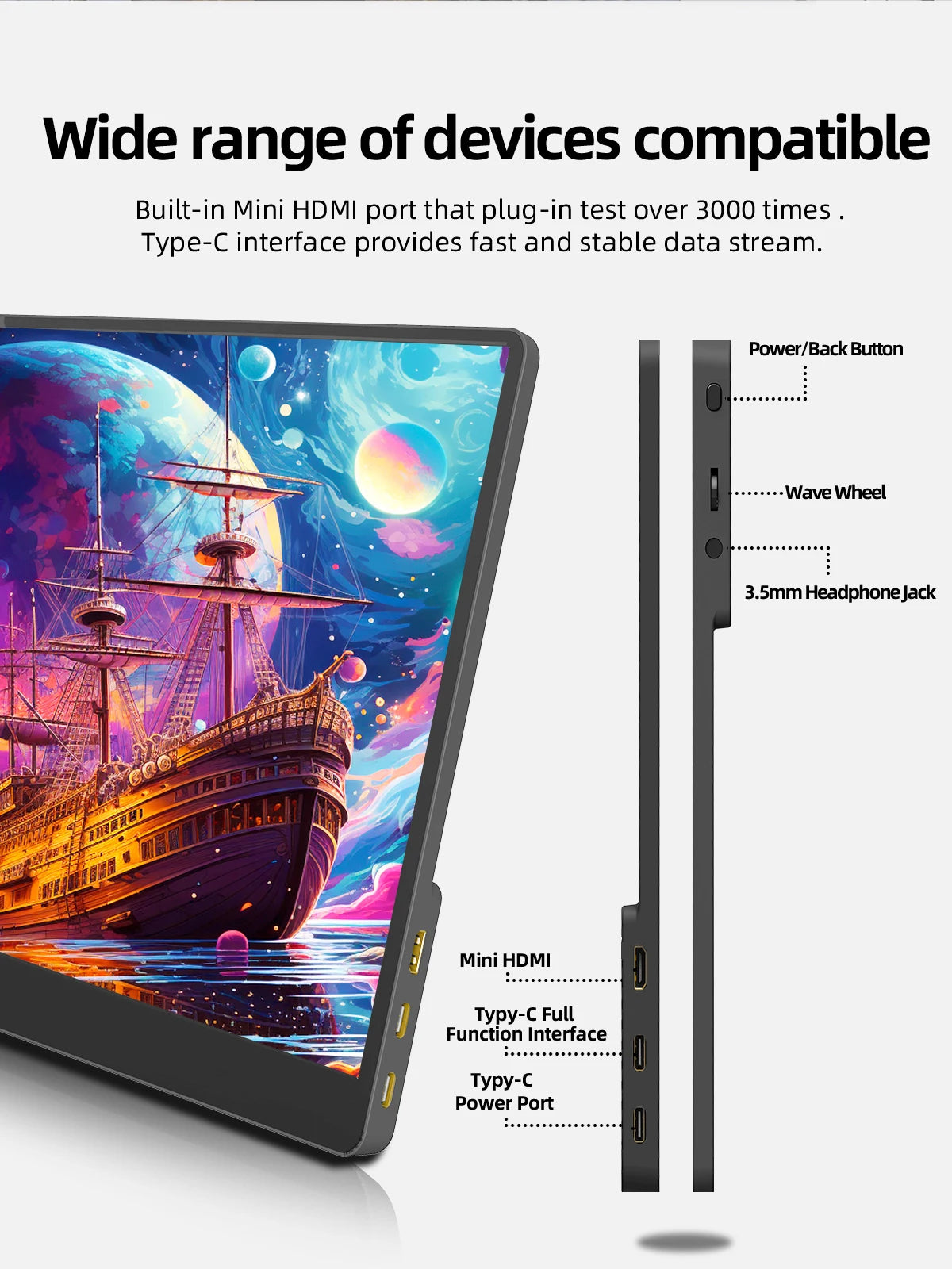ZSUS 15.6-Inch 3840*2160 Portable Monitor 4K HDR 500cd /M² Low Blue Light For XBox PS4 / 5 Switch Cell Phone PC Loptop Extension