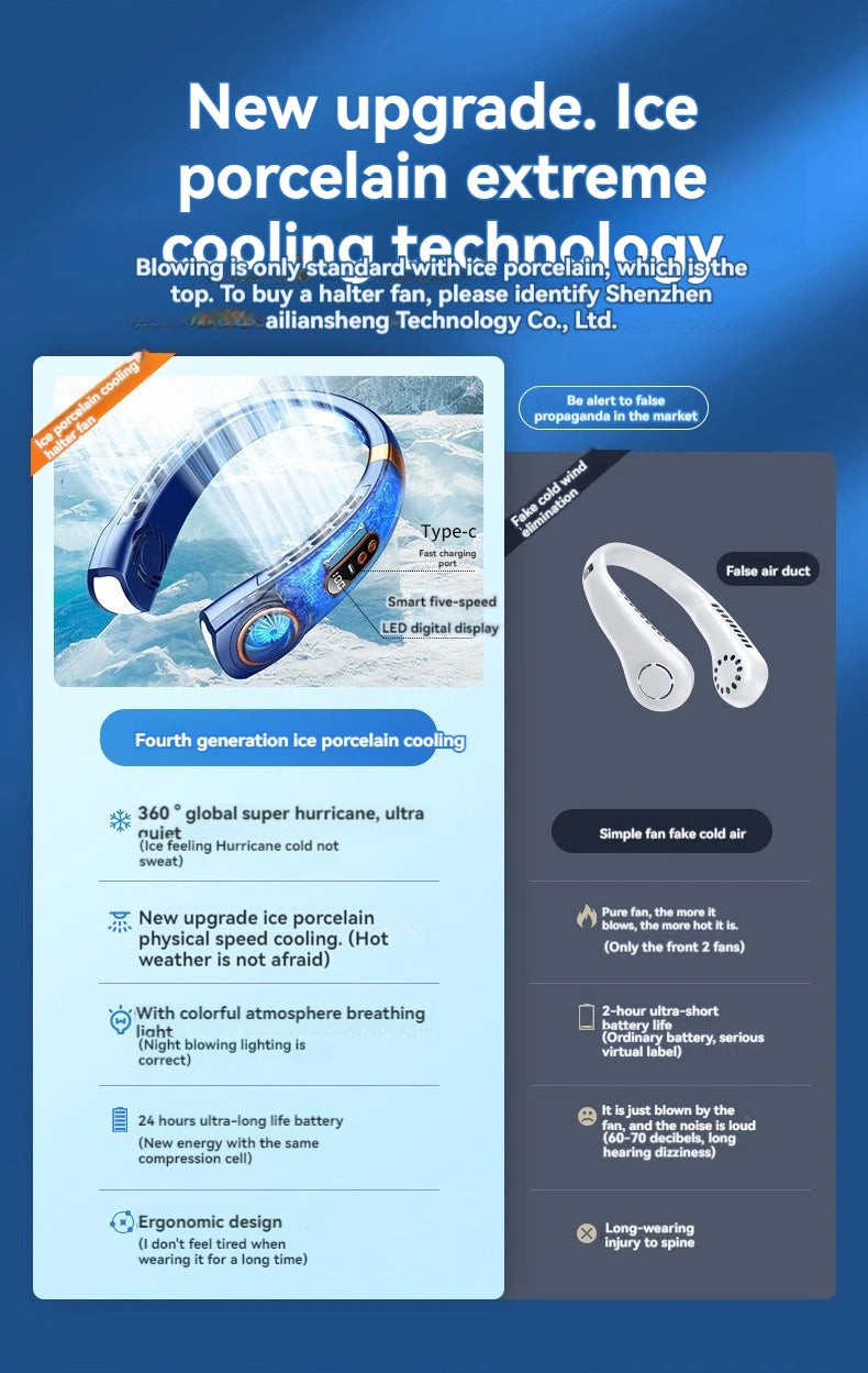 🔥2025 New Portable Halterneck Fan USB Handheld Silent Multi-function Bladeless Mini Electric Fan Cross-border