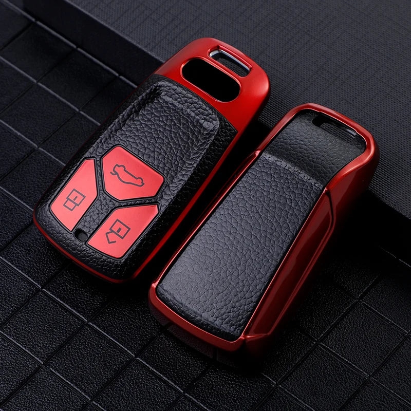 Leather TPU Car Smart Key Case Protective Cover Shell Fob Bag Holder Keychain For Audi A4L A4 A5 S5 8S B9 Q5 Q7 TT TTS TFSI