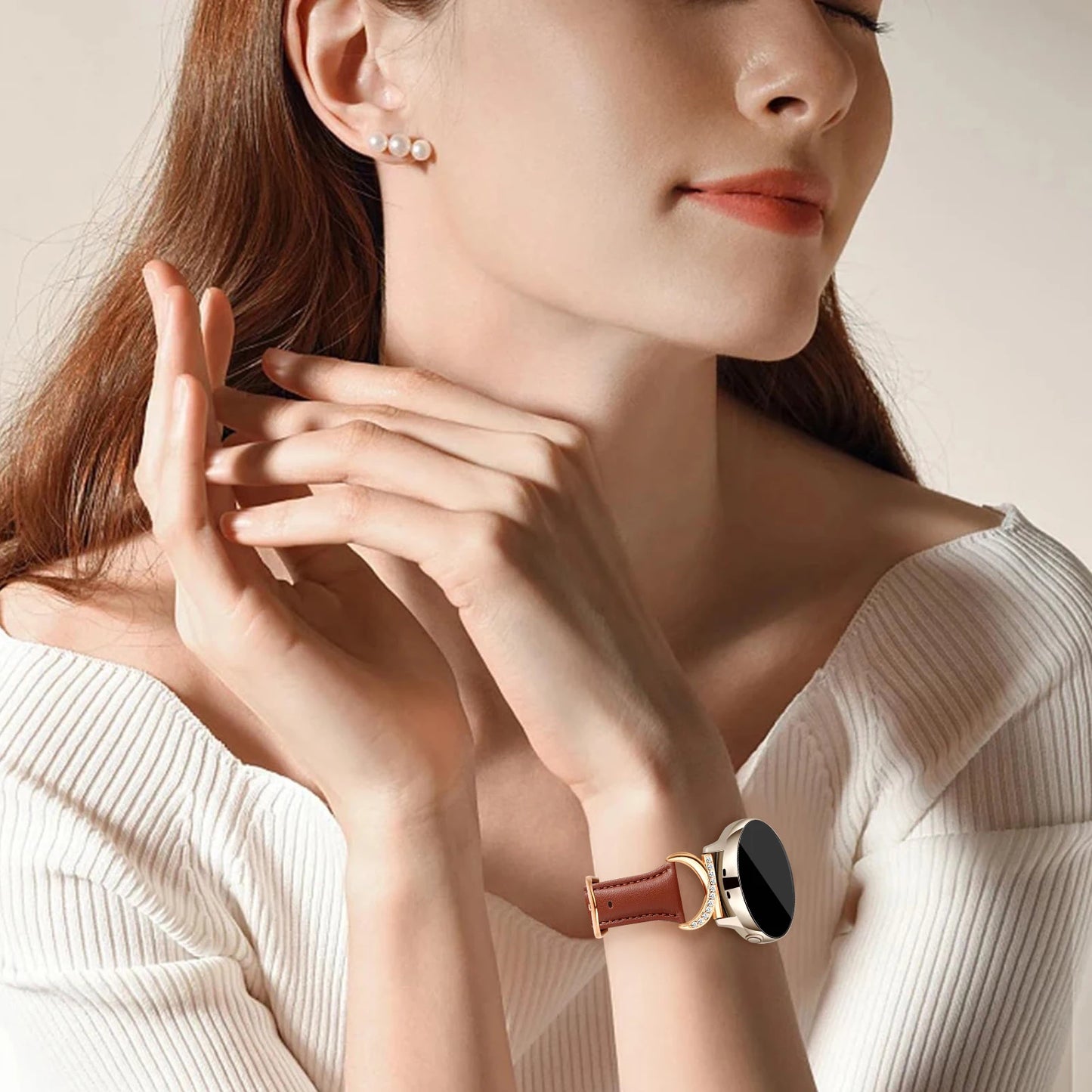 Leather strap compatible with Samsung Galaxy Watch 7/6/5/4 Classic strap 40/42/44/43/45/46/47mm Stylish 20mm strap for women