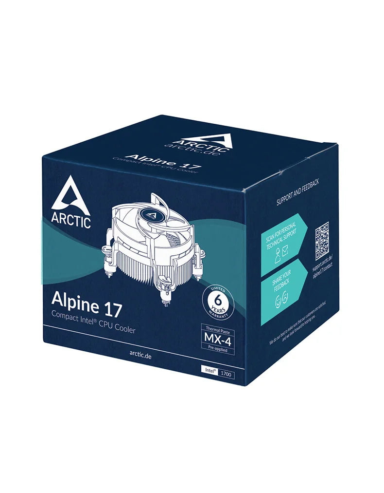 ARCTIC Alpine 17 - Intel CPU Cooler, 92 mm PWM Fan, Radial Heatsink, Top Blower, Intel LGA 1700, 4-Pin Connector
