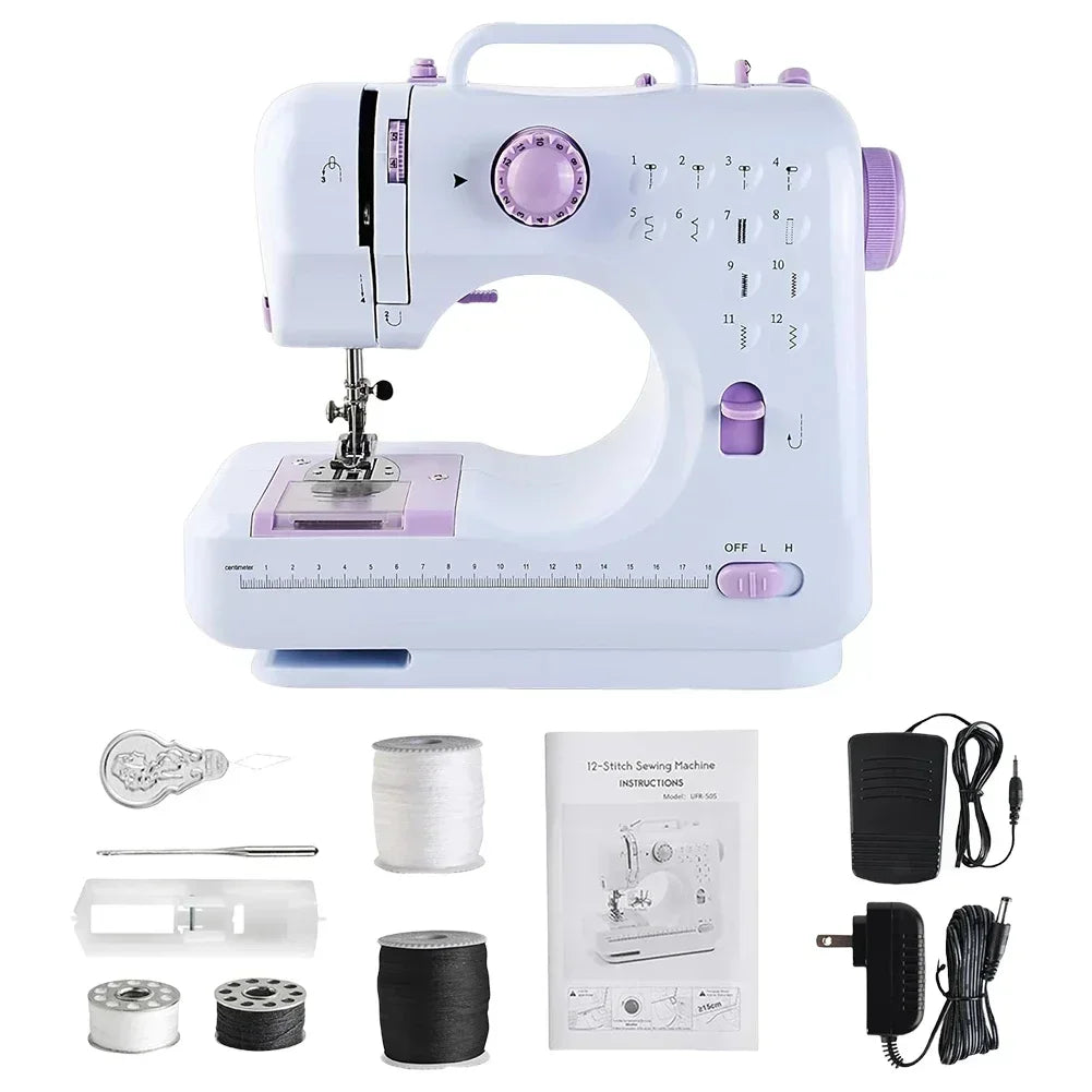 Portable Sewing Machine Mini Electric Household Crafting Mending Overlock 12 Stitches with Presser Foot Pedal Beginners