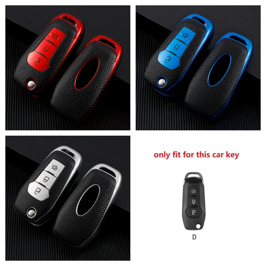 Leather TPU Car Remote Key Case Cover For Ford Figo 2017 Mondeo 5 Ecosport Fiesta Mk8 Everest Ranger Fusion Kuga Escort F150