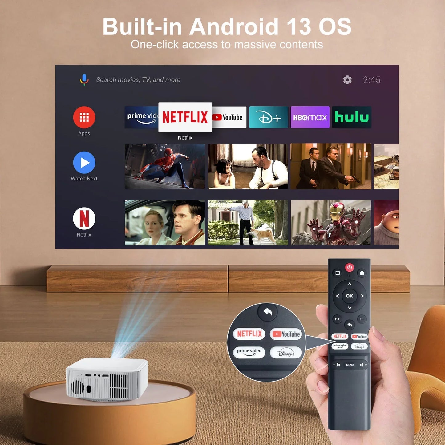 ZDSSY P92 MAX Smart Projector Android 13 Netflix Officially Licensed HD 1080P BT5.2 WiFi 12000L Elec Focus Auto Keyston 4K Movie