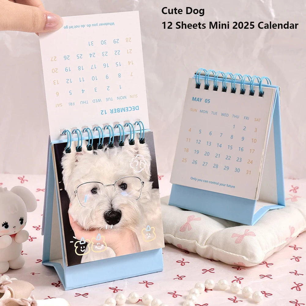 1 pc 2025 Mini Cute Monthly Calendar 12 Months Of Different Photos Tabletop Flip Schedule Calendar With Stickers For Home School