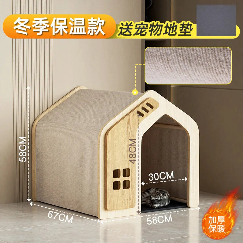 Wooden Cat Bed and Furniture Large Space Cats Accessories Cat Hiding House Kennel Breathable Pet Products Pet Products