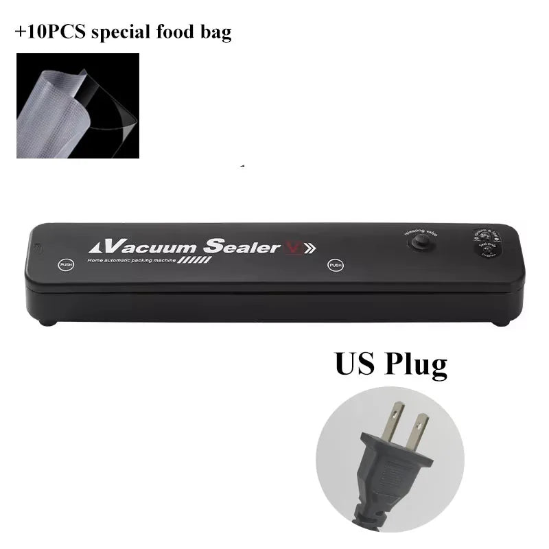 220V/110V Vacuum Sealer Packaging Machine with Free 10pcs Vacuum Bags Household Black Food Vacuum Sealer