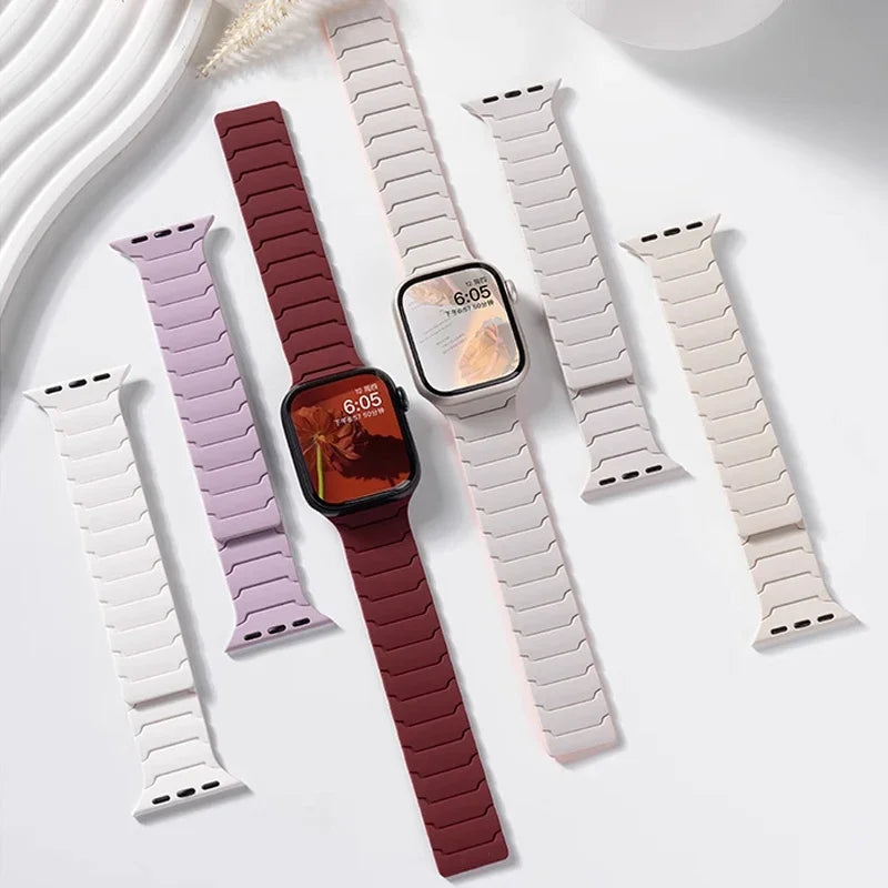 Magnetic Silicone Strap for Apple Watch Band Ultra 2 49mm 46mm 45mm Bracelet for Iwatch Series 10 9 8 7 6 SE 5 38 44mm 42mm 40mm