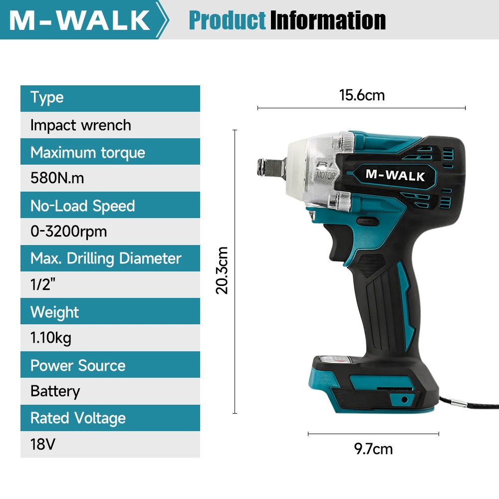 330N.m Cordless Impact Wrench 1/2" Socket Brushless Impact Driver Car Repair Electric Power Tool For Makita 18V Battery Pin