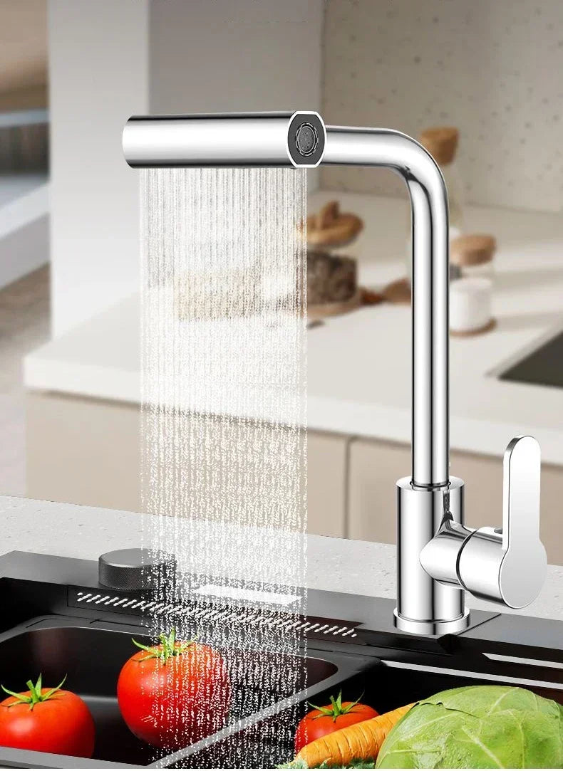 Waterfall Design Kitchen Faucet in Plastic steel with 360° Rotating Spray Head for Hot and Cold Water Mixing Sink Faucet