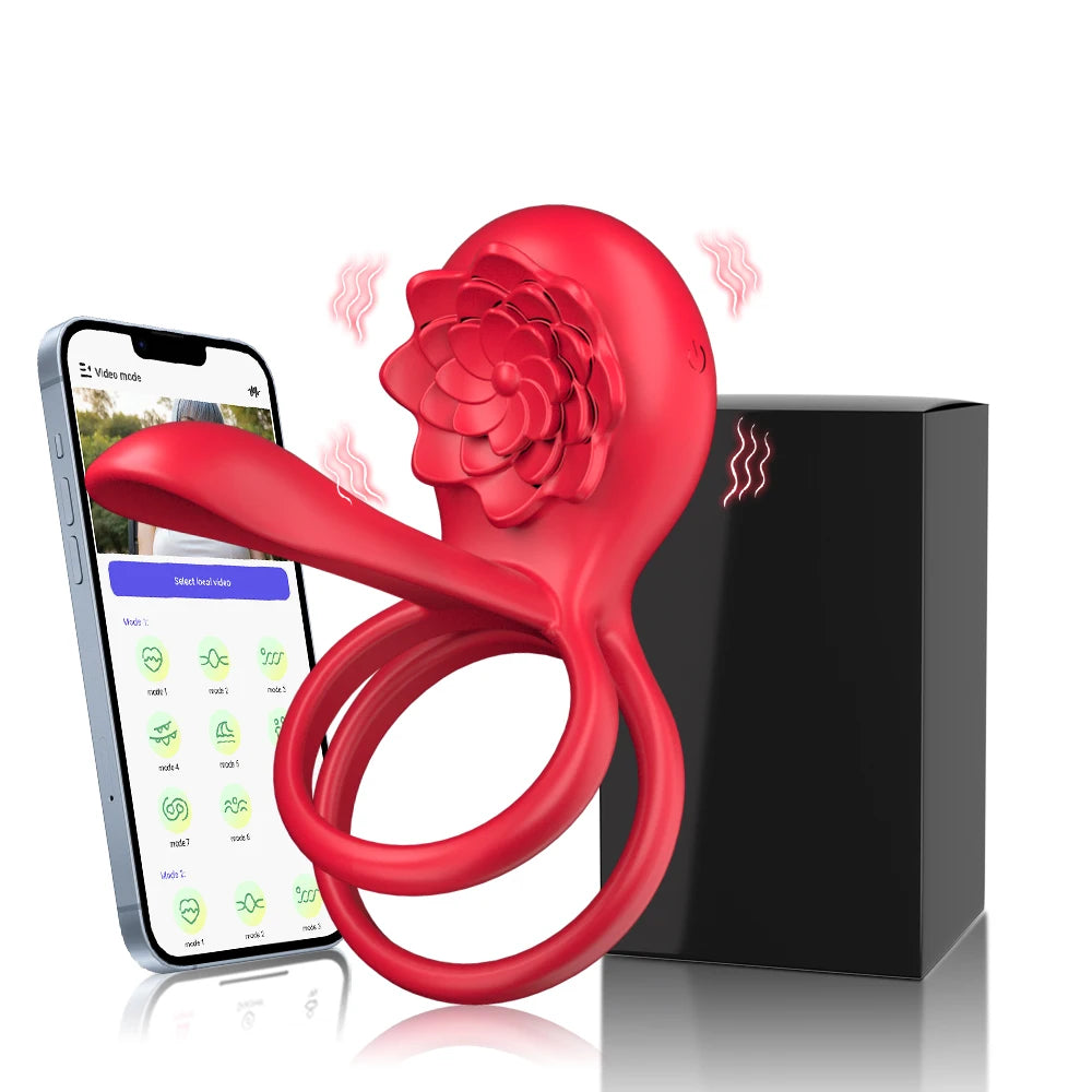 Rose Penis Cock Ring Vibrator Powerful Penis Sleeve Sucking Stimulator G-spot Female Nipple Clitoral Massager Sex Toy for Couple