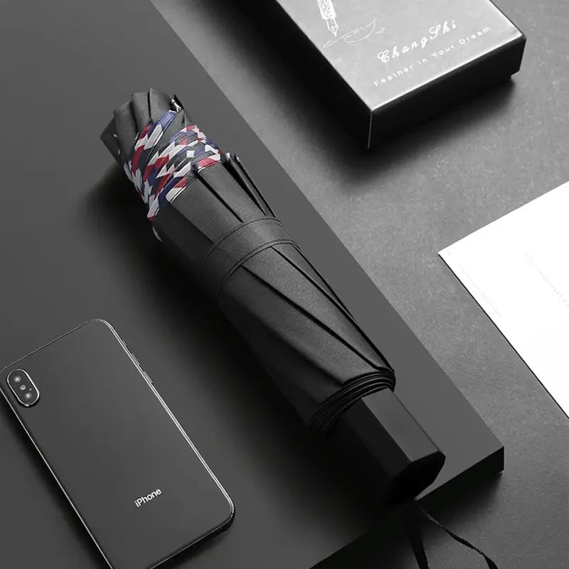 Folding Umbrella Ten Bones Bumper Wind-resistant Rainproof Cloth Sunny Rainy Dualuse Universal Double Business Umbrella