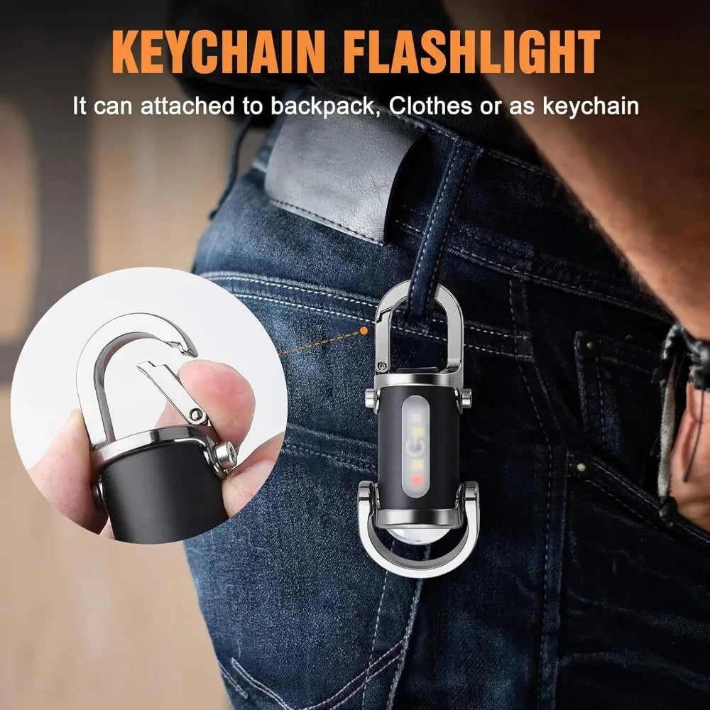Rechargeable Keychain Flashlights Multifunction COB Work Light 6 Modes Emergency Keychain Light for Walking Searching Hiking