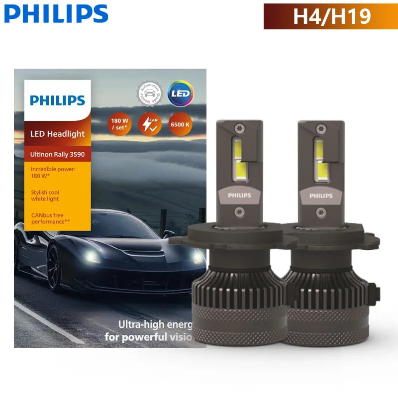 Philips Ultinon Rally 3590 LED H4 H7 H11 HB3 HB4 HIR2 180W Power Bright Car Headlight 6500K White Max  Lumen Watt LED Bulbs