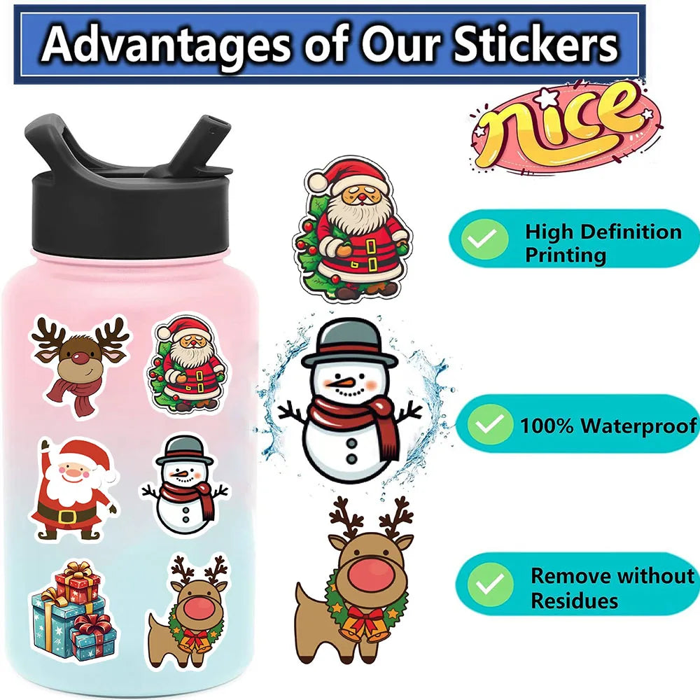 50PCS Kawaii Cartoon Christmas Art Aesthetic Stickers Pack for Kids Toy Diary Laptop Scrapbook Decoration Graffiti Sticker