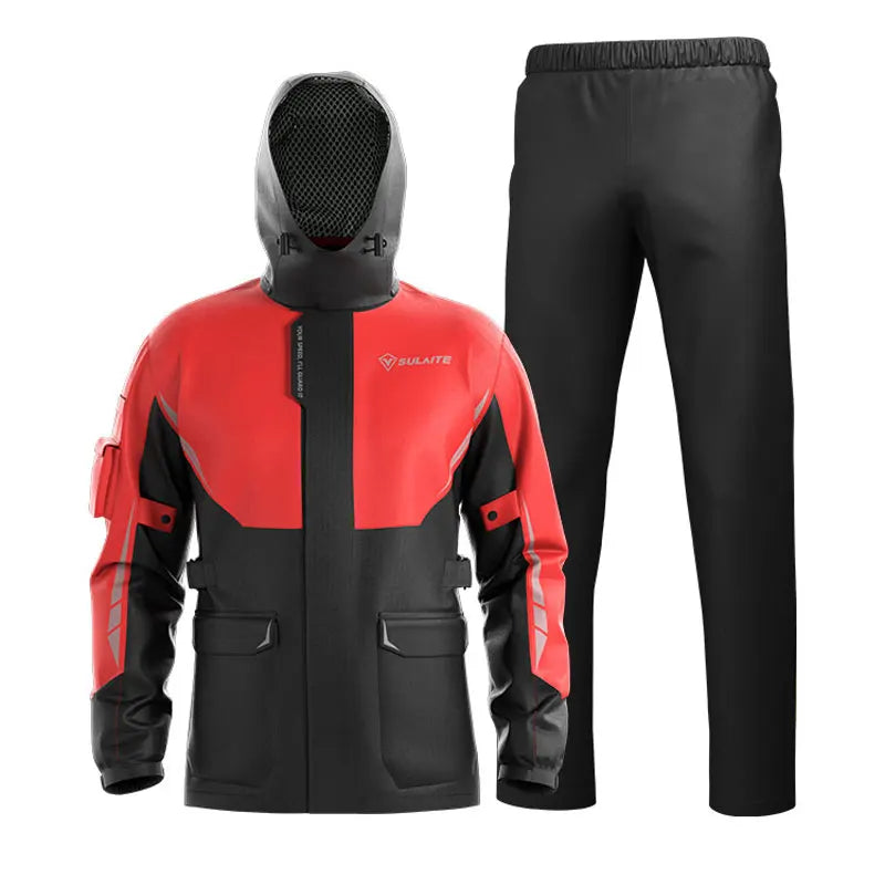 Men Women Waterproof Motorcycle Rider Raincoat Suit Set Reflective Light Raincoat For Riding Jacket Pants Set