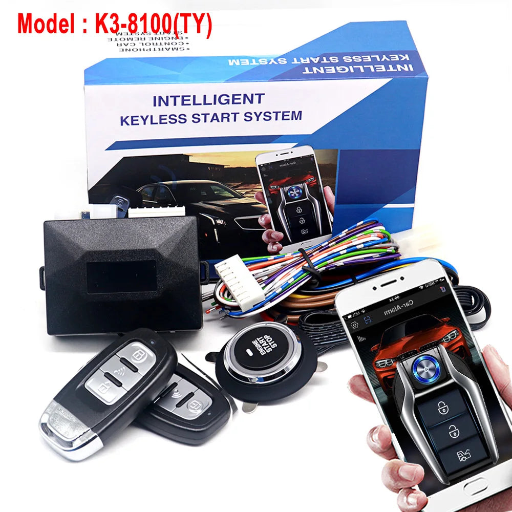 Car Alarm With Autostart Push One Button Auto Start Stop Keyless Entry System Smart Key Remote Start Kit Automotive Accessories