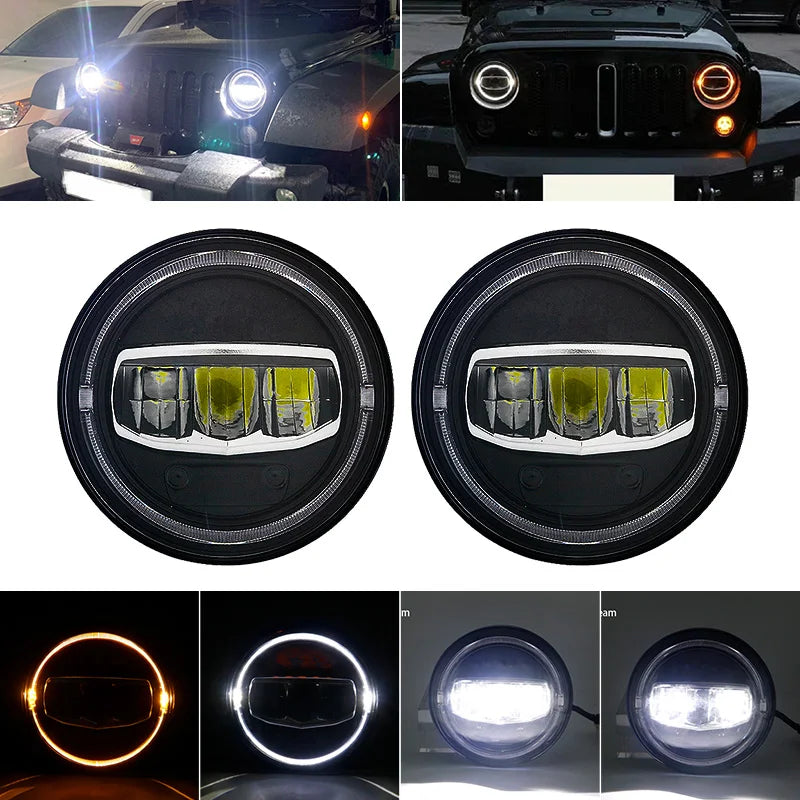 Car Motorcycle 7 Inch Led Headlight DRL Halo Amber Turn Light For Jeep Wrangler JK TJ CJ LJ Lada Defender Suzuki Hummer Headlamp