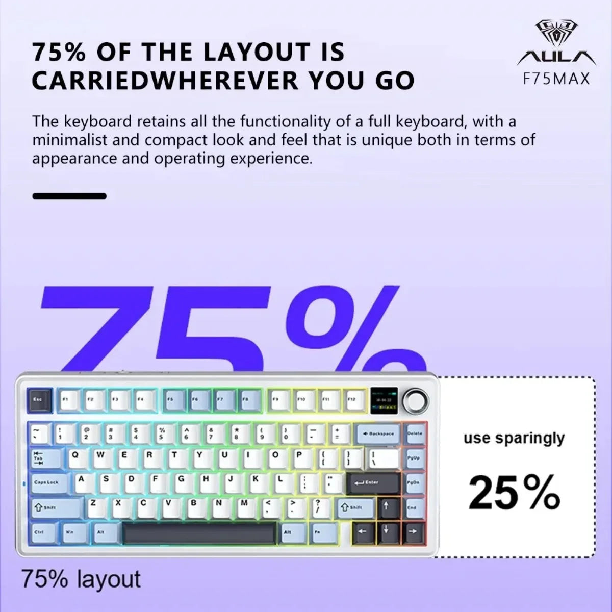 AULA F75 MAX Gaming Keyboard Three-mode connection 75% Layout Gasket Structure Hot-Swap RGB E-sports Keyboard Game Accessories