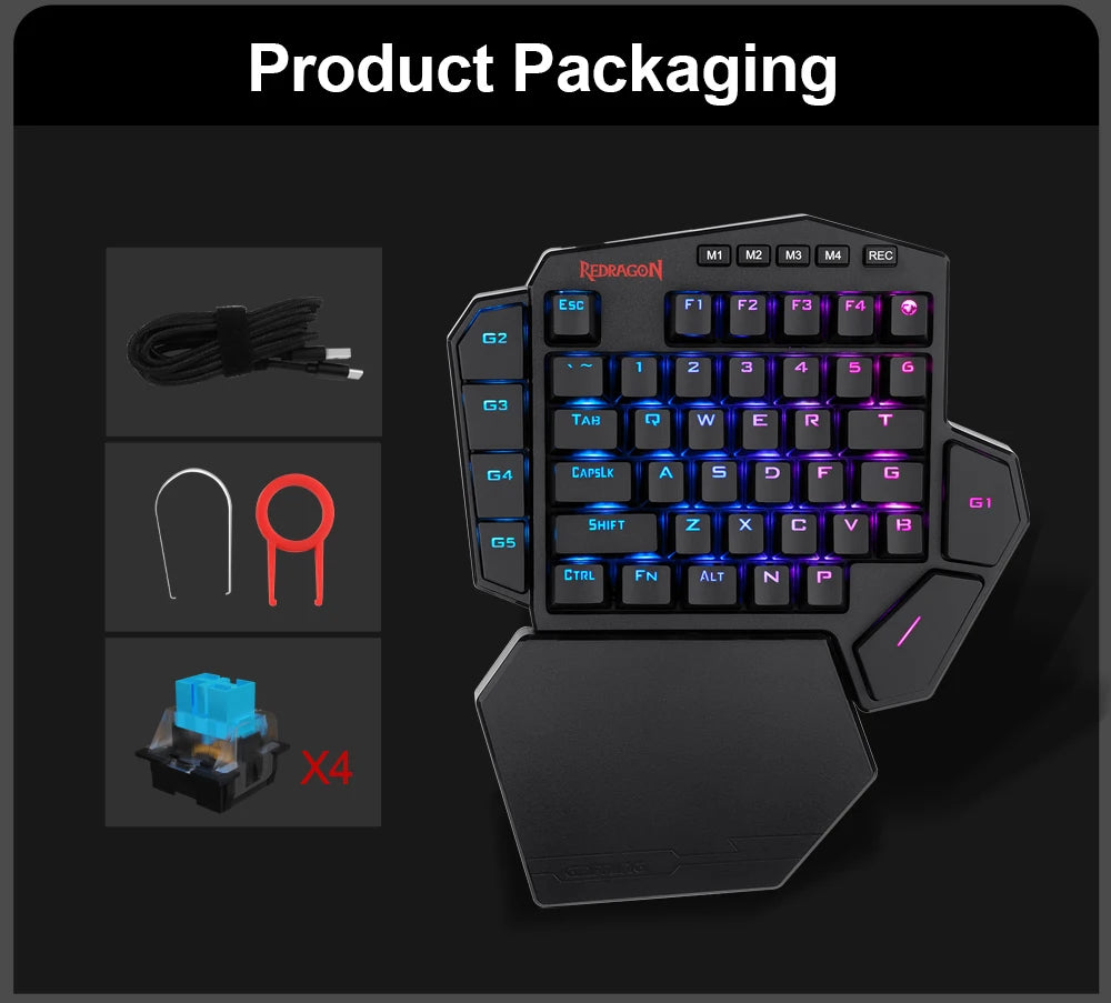 REDRAGON DITI K585 RGB 42 Key One-handed USB Mechanical Gaming Wired Keyboard Blue Switch 42 Keys Gamer for Computer PC Laptop