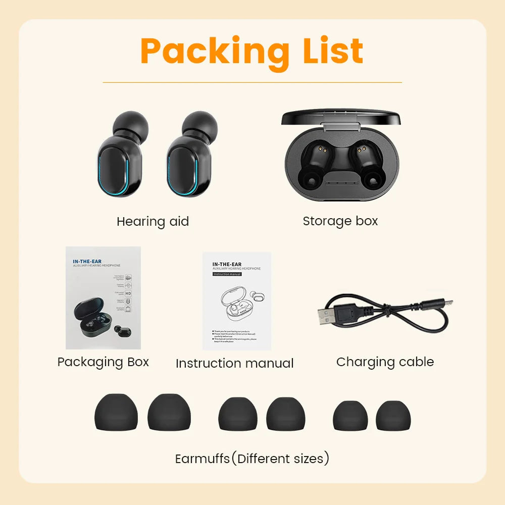 Elderly Hearing Aid Rechargeable ITE Deaf The Listening Device Mini Wireless Sound Amplifier Invisible Hearing Aids Headphones