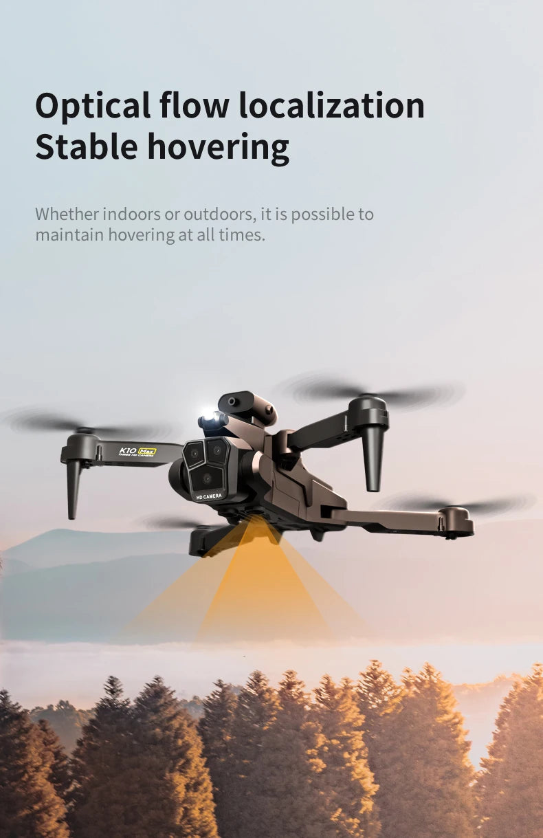New K10 Max RC Drone 8K Professional Triple Camera Optical Flow Obstacle Avoidance Gesture Photography Foldable Quadcopter Toys