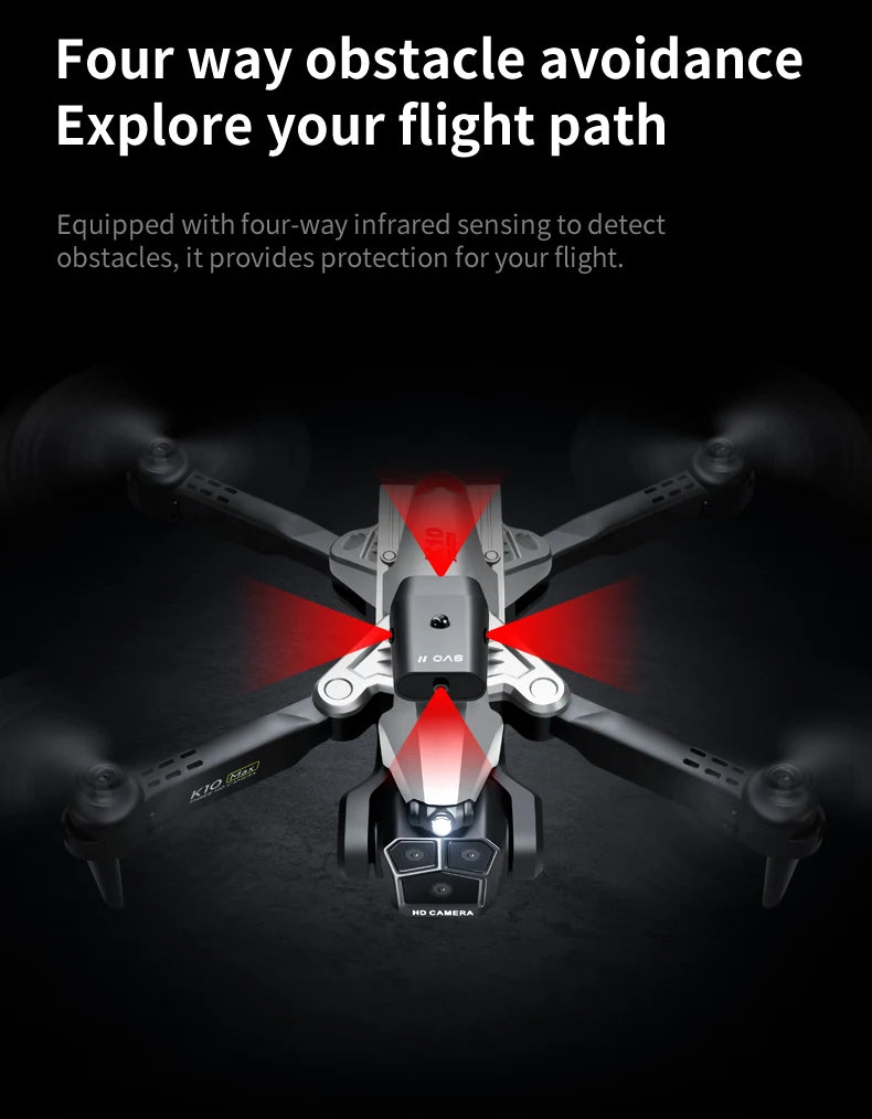 New K10 Max RC Drone 8K Professional Triple Camera Optical Flow Obstacle Avoidance Gesture Photography Foldable Quadcopter Toys