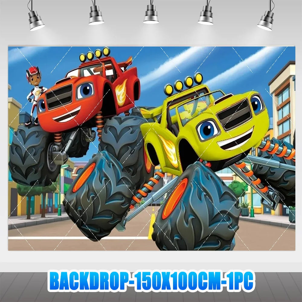 Blaze Monster Machines Theme Birthday Party Supplies Decor Cartoon Truck Balloon Banner Backdrops Cupcake Topper for Kids Gifts