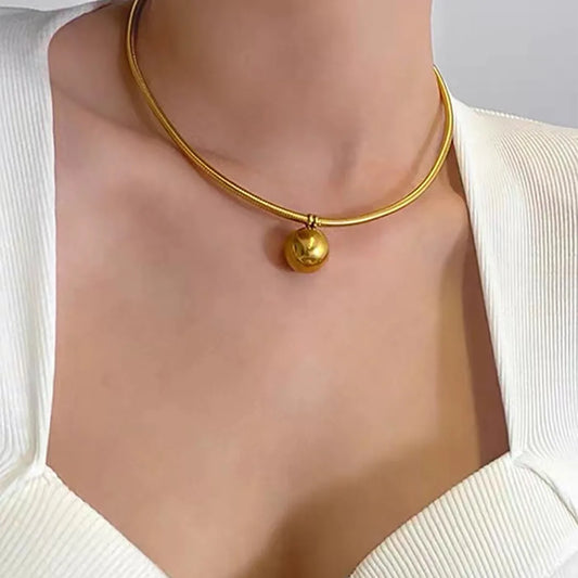 Peri'sbox Simple Imitation Pearl Globular Pendant Necklace for Women Stainless Steel Gold Plated Non-fade Hip-Hop Trendy Jewelry