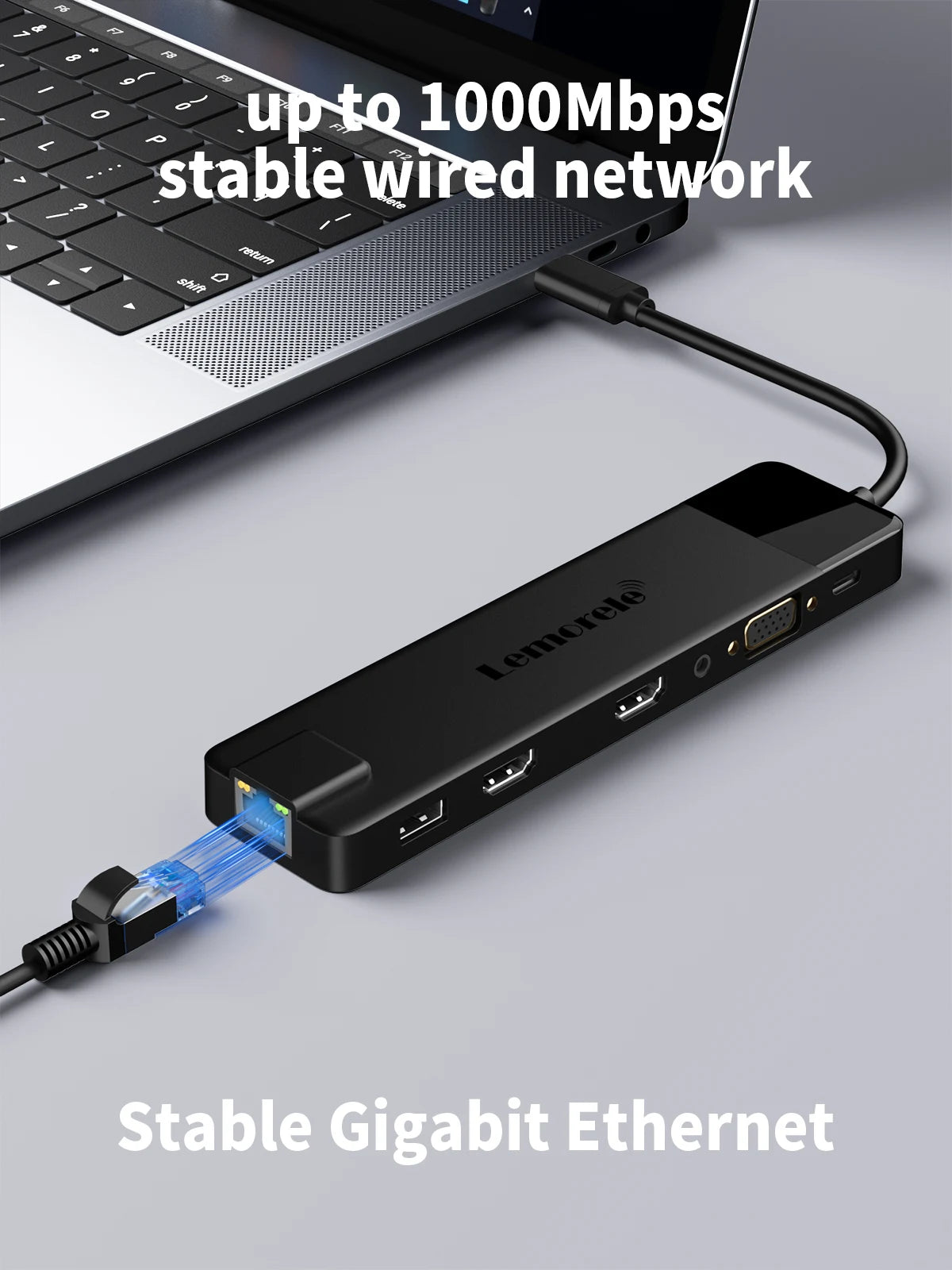 Lemorele 4K USB Hub USB C to Dual HDMI VGA Gigabit Docking Station USB 3.0 VGA Adapter SD Card Readers  for Windows MacBook Air