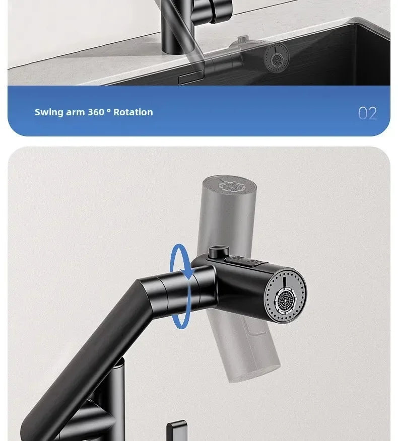 Universal Rotation Kitchen Faucet Bathroom Faucets Multifunctional Washbasin Mechanical Arm Digital Display Hot and Cold Tap