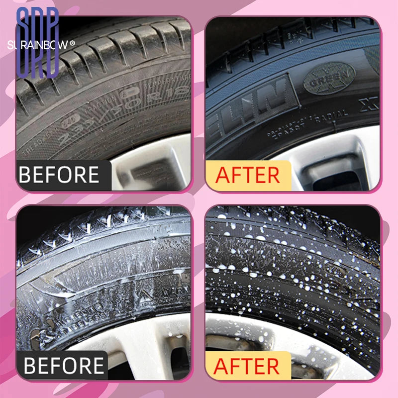 Black Wet Look Tire Shine Dressing -Automotive Clear Coat Tire Dressing Spray for Glossy Wet Tire Look, Vinyl & Plastic, with UV